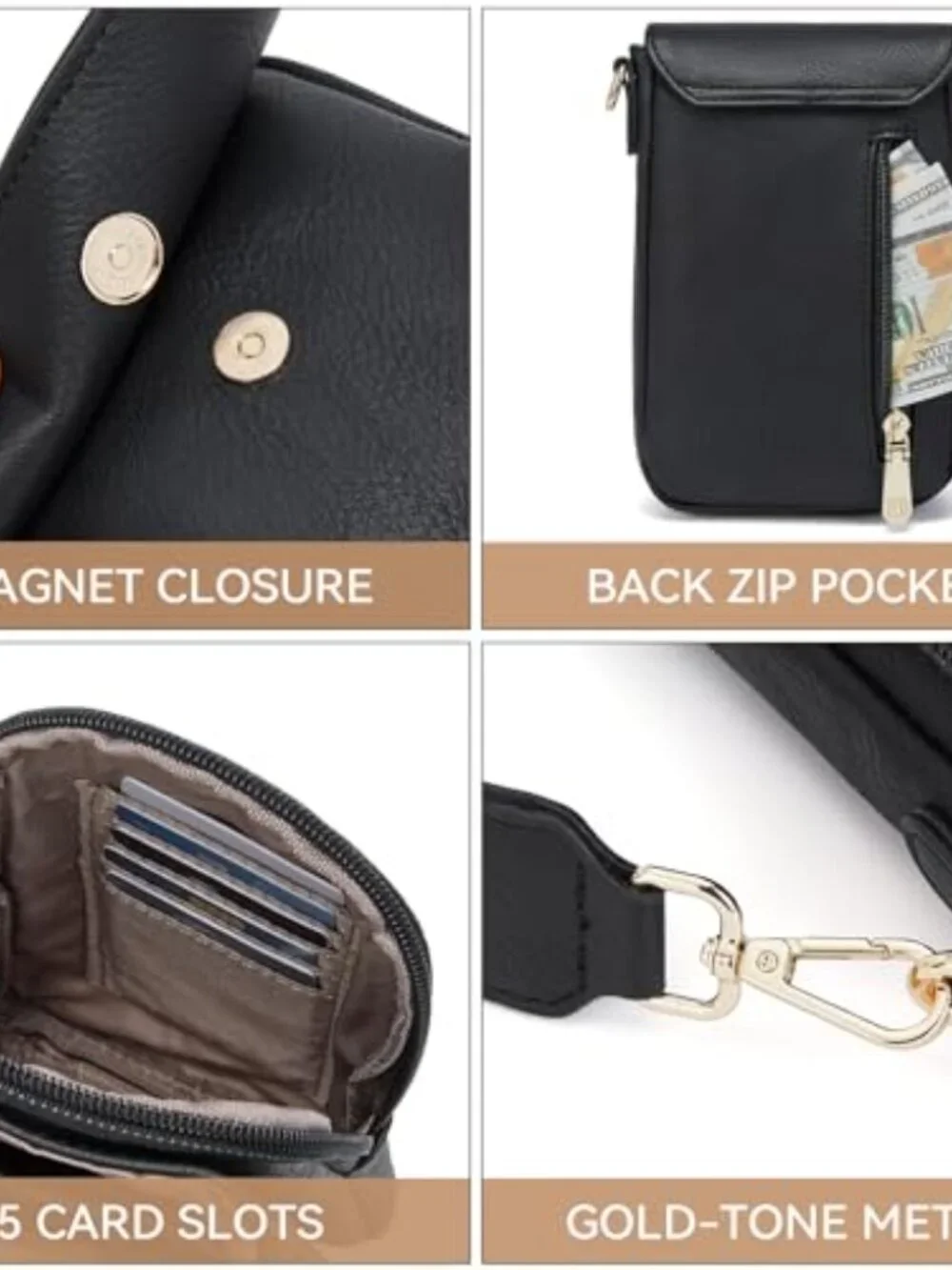 Faux Leather Crossbody Phone Purse with Card Slots